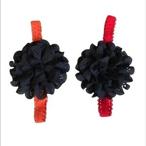 2/$15 Set of 2 Black Flower Headbands Red & Orange Lace Stretch Boho Baby Girls